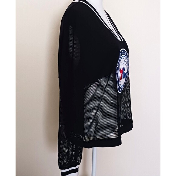 FISLL Philadelphia 76ers Ladies Mesh Fishnet Jersey Top XL Blk Lg Logo Patch - Picture 3 of 11